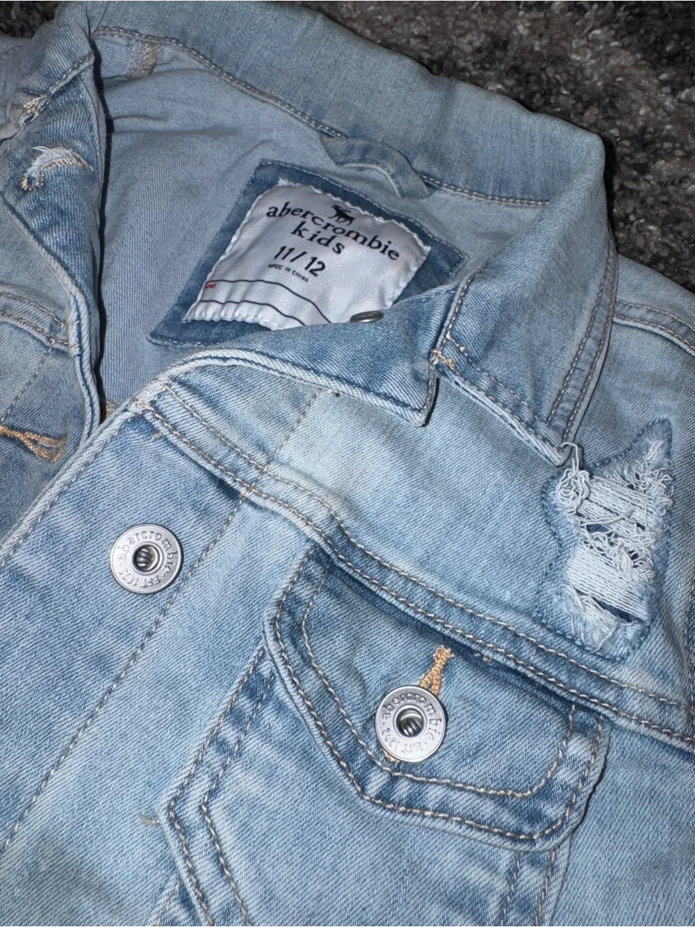 abercrombie kids light blue distressed denim jacket